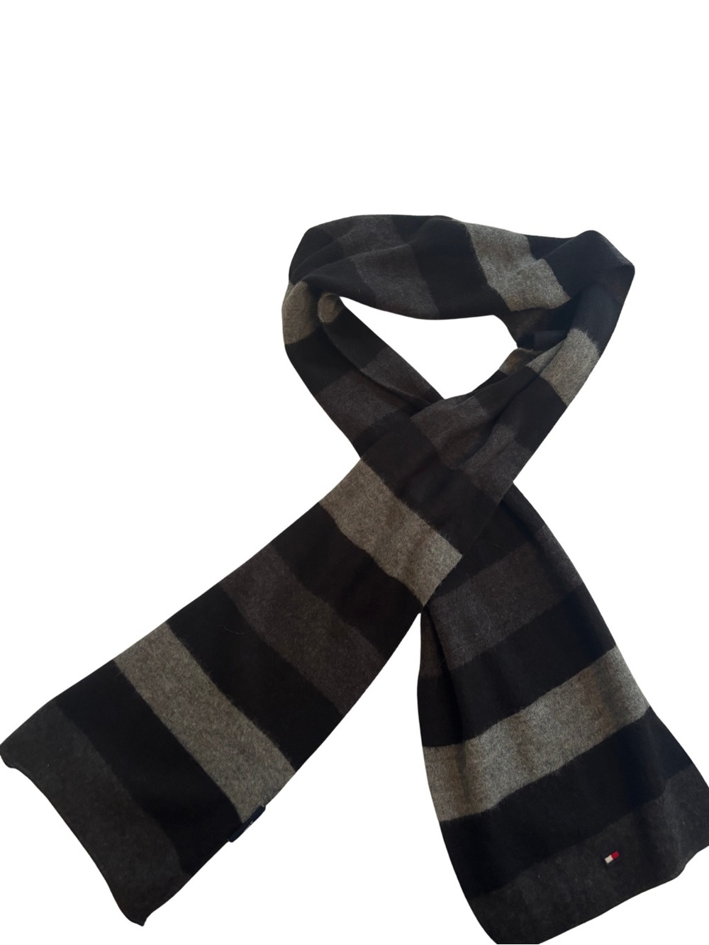 Tommy Hilfiger Men’s Black & Gray Striped Scarf
